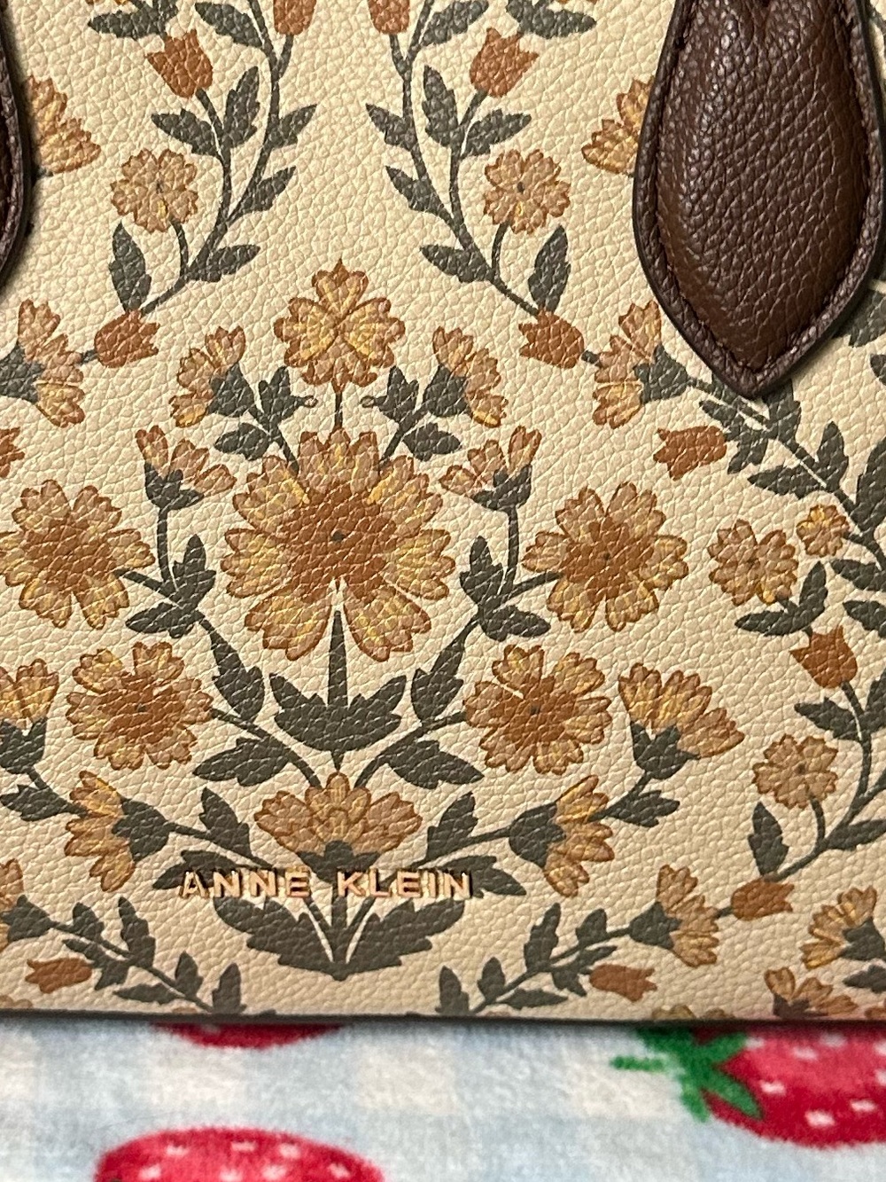 Anne Klein Cream Floral Top-Handle Satchel with Brown Trim - Picture 5 of 6